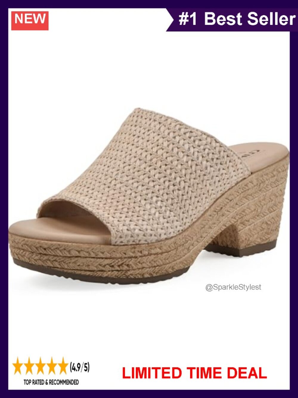 Woven Raffia Platform Slide Sandals Cushioned Slip-On Beach Casual